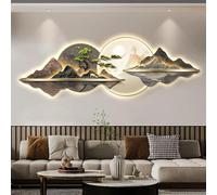 Escultura de pared 3D con luz LED, decoración oriental moderna del hogar, diseño tradicional de pino, elegante obra de arte para colgar en la pared para decoración del hogar