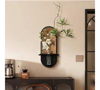 Escultura De Pared 3D Moderna Con Jarrón Transparente, Escultura Creativa Con Planta Artificial, Para Sala De Estar, Pasillo, Entrada Y Oficina(Black 2,60 * 25cm/24 * 10in)