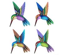 Escultura de pared de colibrí de metal con gancho para colgar, para jardín, patio, porche y decoración de pared interior (4 piezas)