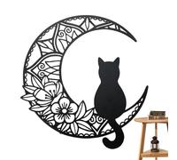 Escultura de pared de - Metal Gato y Luna Arte de Pared Silueta Boho Decoración Colgante | Marcada Luna Fase de Decoración de Pared para Sala de Estar Dormitorio Hogar Estética