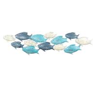 Escultura de pared de peces L74 cm mural azul gris crema marítimo decoración de pared decoración de metal enjambre de peces decoración industrial arte de pared diseño