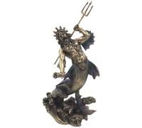 Escultura de resina fundida en fr o con acabado en bronce de 11 1/4 pulgadas de Poseid n, dios del mar, con tridente, de Veronese Design