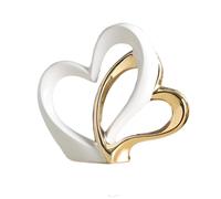 Escultura decorativa de cerámica con corazones entrelazados blanco/plateado o blanco/dorado, diseño romántico para salón, dormitorio, estante o regalo - 25 × 6,5 × 22,5 cm (blanco dorado)