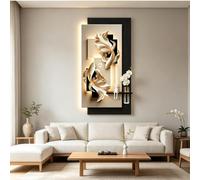 Escultura mural de arenisca 3D,decoración mural vertical iluminada con LED | Adorno mural colgante texturizado de doble capa con LED por control remoto(60cmx120cm/23.7in x 47.3in)
