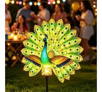 Escultura solar de jardín de pavo real, luz de decoración al aire libre con LED de encendido automático, estatua de cola de metal para patio, césped, pasarela, villa, paisaje, resistente a la