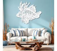 Esculturas de Metal para Decoración de Pared Pez León Pez de Metal Decoración de Pared con Temática de Pesca Arte Mural de Peces para Sala de Estar Dormitorio Baño Casa de Playa (Blanco 76 X 68 cm)