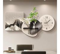 Esculturas de Pared 3D para Colgar, Arte de Pared de Porcelana de Cristal, Reloj de Pared Artístico Moderno con Jarrón de Vidrio, Arte Creativo con Luces LED(Gray,100x50cm/39x20in)