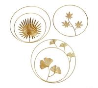 Esculturas de pared de 3 piezas de ginkgo y hoja de palma en hierro acabado dorado, elegante decoración del hogar para sala de estar, dormitorio u oficina (24 x 24 cm, juego 1)