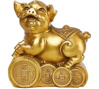 Esculturas Decoración Monedas de latón puro Estatua de cerdo del zodiaco Decoración de Feng Shui chino Estatuilla Riqueza y buena suerte