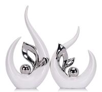 Esculturas decorativas abstractas de cerámica, en blanco y plateado, 33 cm de alto, para mesa, estantería, chimenea, mesa baja, mueble de televisor, decoración de hogar