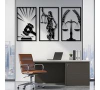 Esculturas Decorativas de Metal para Pared Balanza de La Justicia Dama de La Justicia Decoración de Pared para Oficina Estudio Facultad de Derecho Oficina Legal (Negro 76 X 44 cm 3 Piezas)