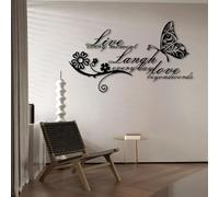 Esculturas Decorativas de Metal para Pared con El Mensaje Vive Ríe Ama para Sala de Estar Dormitorio Baño Y Cocina (Negro 47 X 27 cm)
