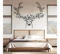 Esculturas Decorativas de Metal para Pared diseño de Ciervo y Flores Ideales para Sala de Estar Dormitorio u Oficina Color Negro Medidas: 100 x 85 cm (39" x 33")