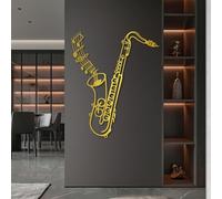 Esculturas Decorativas de Metal para Pared: Saxofón música Jazz Ideal para Sala de Estar Dormitorio o Sala de música Color Dorado Dimensiones: 80 x 65 cm (31" x 26")
