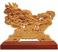 Esculturas Estatua Fengshui de madera de Silod, dragón chino con una bola for hacer realidad los deseos, estatua y figuras