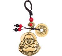 Esculturas Figura decorativa Feng Shui de latón con forma de Buda Maitreya, llavero colgante + cinco monedas antiguas de cobre + nudo chino
