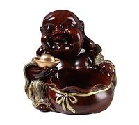 Esculturas YTDFXZCSW Creative Desk Storage Box Laughing Buddha Sculpture for Lucky Happiness Feng Shui Decor Key Container Home Table Decoration Housewarming Congratulatory Gifts,A: Silver-D: Dark Woo