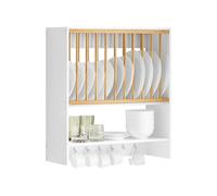 SoBuy KCR09-W Escurreplatos Blanco de Pared Soporte para Platos Escurridor De Platos y Vasos con 1 Estante Adicional y 7 Ganchos 64 x 24 x 71 cm ES