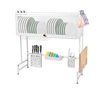Escurreplatos de 2 niveles de acero al carbono con soporte para tabla de cortar, color blanco, 75 x 30 x 78 cm, solución de almacenamiento de cocina que ahorra espacio