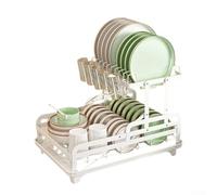 Escurreplatos de 2 niveles, estante de cocina de doble capa, organizador de metal de gran capacidad con tabla de drenaje, utensilios y portavasos, a prueba de óxido para 2 a 3 personas, ahorro de