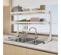 Escurreplatos de 2 niveles para fregadero, escurridor de doble capa gris para platos, cuencos, tazas y sils, cocina para ollas, sartenes y cubiertos