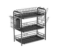 Escurreplatos de 3 niveles, resistente a la corrosión, organizador de cocina de acero al carbono con escurridor y ganchos, ahorra espacio y permite un secado eficiente, ideal para cocinas do