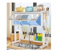 Escurreplatos de acero inoxidable de 3 niveles con soporte para cuchillos y sil, escurridor para fregadero, a prueba de polvo, puertas de gabinete, color blanco