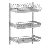 Escurreplatos de acero inoxidable montado en la pared, diseño que ahorra espacio, para platos, cuencos y sils, incluye escurridor y soporte para cubiertos para un secado rápido y fácil acceso