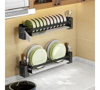 Escurreplatos de acero inoxidable montado en la pared, estante de secado de platos con bandeja, organizador de cocina, soporte para palillos, escurridor de platos colgante, estante de secado de platos