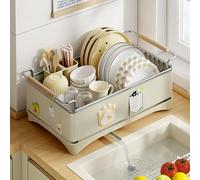 Escurreplatos de Cocina con Bandeja de Goteo, Estante Secador de Platos | Acero Inoxidable 360° Giratorio, Soporte Cubiertos para Encimera, Ahorra Espacio