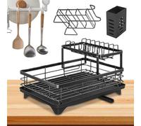 Escurreplatos de cocina - Escurreplatos de 2 niveles para encimera de cocina | Organizador con portalumette para cubiertos, cuencos de casa o apartamento