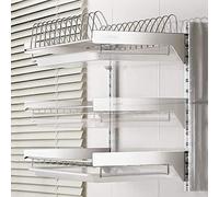 Escurreplatos de pared con bandeja de drenaje, 2 niveles/3 niveles, color plateado, ahorro de espacio, para platos, tazas y sils, ideal para cocinas pequeñas