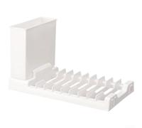 Escurreplatos de plástico plegable con soporte para palillos y canales de drenaje para secar platos mientras mantiene el orden en encimeras (blanco)