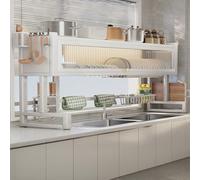 Escurreplatos Extensible sobre el Fregadero, Organizador de Cocina Que Ahorra Espacio, Blanco, de 81 y 53 cm, escurreplatos de encimera, Suministros Esenciales de Cocina, Almacenamiento efic