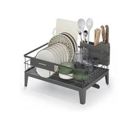 SONGMICS Escurreplatos, Escurridor para Encimera de Cocina, Giratorio 360° y Extensible, con Soporte para Cubiertos, 31 x 42 x 18,5 cm, Gris Ahumado KCS550GT01