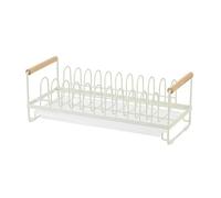 Escurreplatos para encimera en acero blanco con asas de madera 40x18x16cm