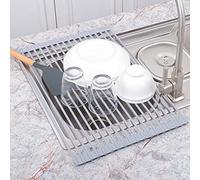 Escurreplatos plegable de acero inoxidable con revestimiento de silicona, escurridor para fregadero que ahorra espacio, organizador de cocina, varios tamaños (43 x 33 cm)