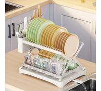 Escurreplatos plegable de metal con escurridor y soporte para sil, diseño de secado rápido para cocinas pequeñas (blanco)