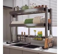 Escurreplatos sobre fregadero Cocina 2 Niveles, Escurridor Platos encimera para Cocina fregadero, Escurre Cubiertos con Porta Cubiertos y Soporte para Tabla, organizador cubiertos platos.(95cm)