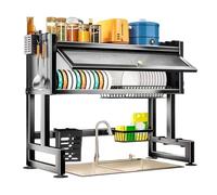 Escurreplatos sobre fregadero con puerta, estante grande de almacenamiento para platos, estante de cocina sobre el lavabo, organizador con soporte para utensilios (85 x 31 x 79,5 cm)