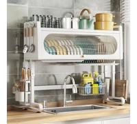 Escurridor ajustable de 3 niveles con tapa para cocina, se adapta a 2734 pulgadas, color blanco pecado, 107 cm, perfecto para cocinas pequeñas