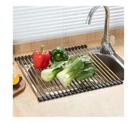 Escurridor de Cocina Plegable telescópico de Acero Inoxidable de 38-60 cm de Largo, escurridor de Platos Enrollable y Extensible.(Gold,W 38cm/15.0in)