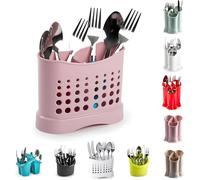 Escurridor de cubiertos de plástico de, 2 compartimentos, escurridor de utensilios para el hogar y la cocina (Rosa, diseño 1)