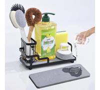 Escurridor de diatomita/escurridor diatomita para Fregadero de Cocina, tamaño Compacto 27x8x11,5 cm, Secado rápido, Organizador de detergentes, esponjas y Utensilios, Negro Acero al Carbono