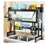 Escurridor de platos ajustable de 2 niveles con Hoo - Nero H que ahorra espacio, 75 x 30 x 80 cm, perfecto para pequeños y eficientes secados