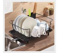 Escurridor de platos compacto - Escurridor de cocina que ahorra espacio para un secado eficiente de platos, tamaño pequeño, color negro, perfecto para espacio limitado en la encimera, diseño duradero