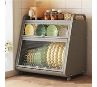 Escurridor de platos con puertas transparentes, estantes de metal, cuencos de cocina, gabinete, aparador resistente para comedor (negro, 52 x 32 x 57 cm)