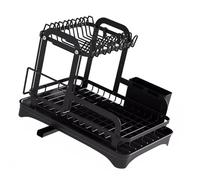 Escurridor de platos de 2 niveles, organizador de cocina mejorado para apartamentos y hogares familiares, solución de almacenamiento que ahorra espacio y diseño elegante para un secado eficiente de