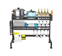 Escurridor de platos de 3 niveles sobre fregadero con cuchillo y soporte para sil, escurridor de acero inoxidable para encimera, multifuncional, color negro, Sto Solut