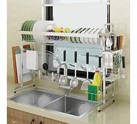 Escurridor de platos de acero inoxidable 304 de alta calidad, escurridor de platos de 2 niveles con soportes para siles y Hoo, ideal para cocinas con pecado de hasta 29.5 pulgadas